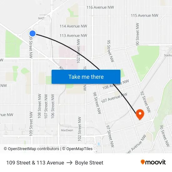 109 Street & 113 Avenue to Boyle Street map