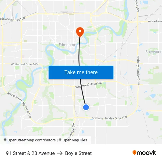 91 Street & 23 Avenue to Boyle Street map