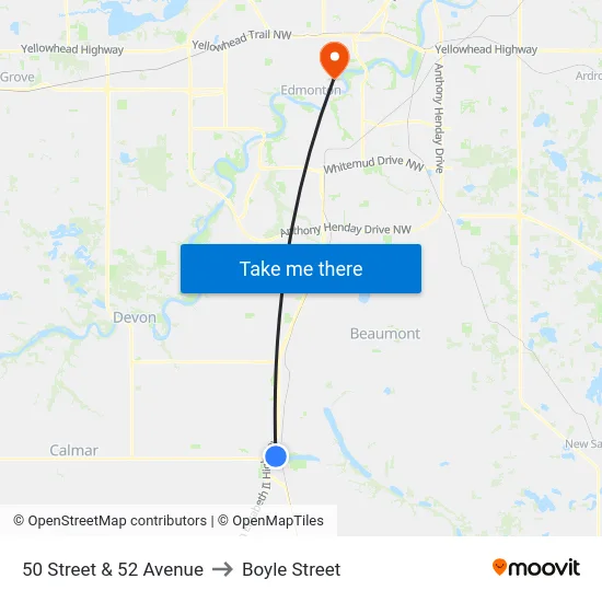 50 Street & 52 Avenue to Boyle Street map