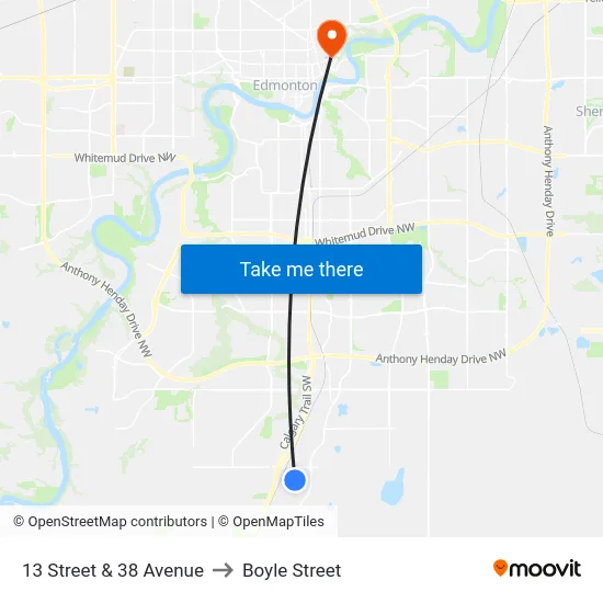 13 Street & 38 Avenue to Boyle Street map