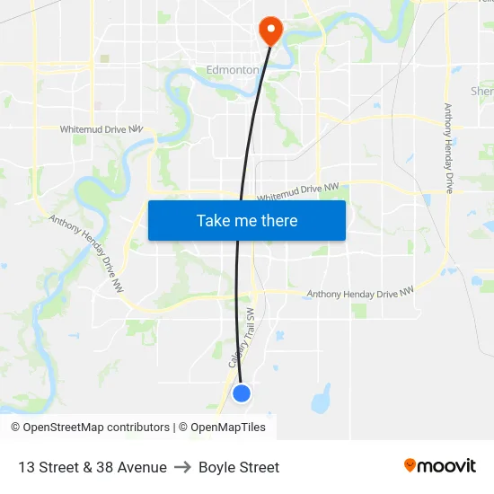 13 Street & 38 Avenue to Boyle Street map