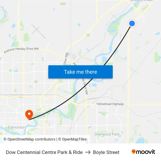 Dow Centennial Centre Park & Ride to Boyle Street map