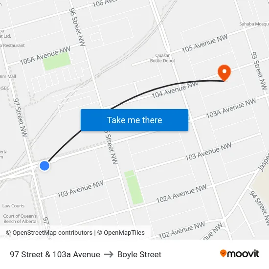 97 Street & 103a Avenue to Boyle Street map