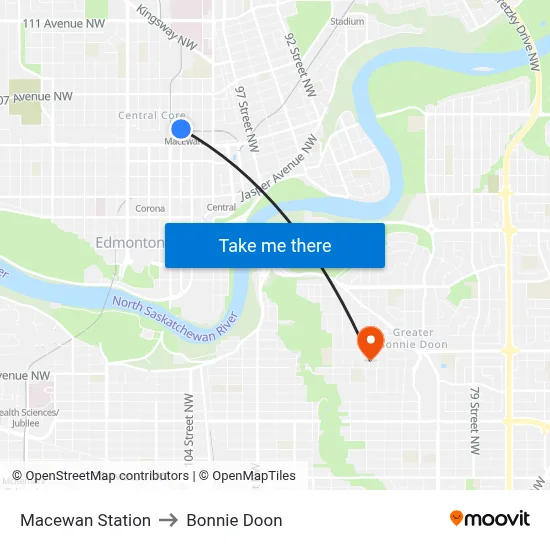 Macewan Station to Bonnie Doon map