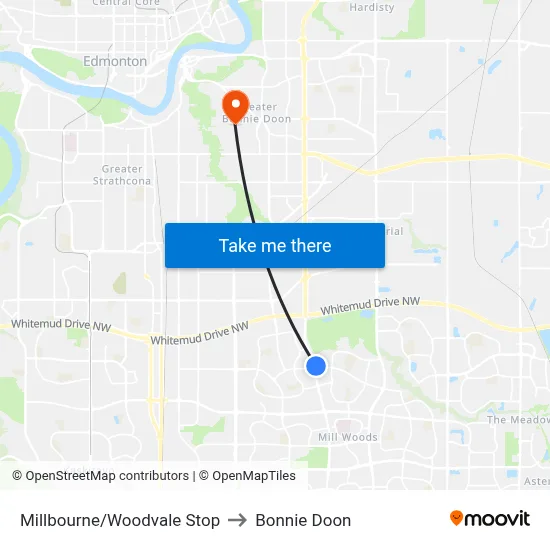 Millbourne/Woodvale Stop to Bonnie Doon map