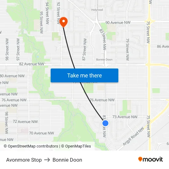 Avonmore Stop to Bonnie Doon map