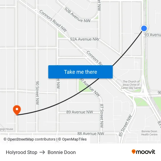 Holyrood Stop to Bonnie Doon map