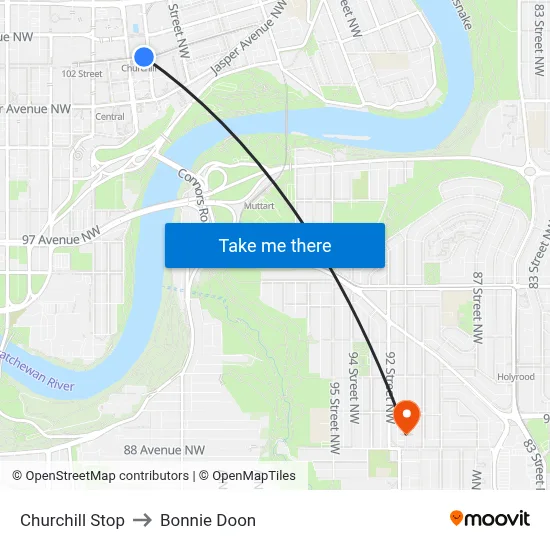 Churchill Stop to Bonnie Doon map