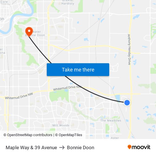 Maple Way & 39 Avenue to Bonnie Doon map