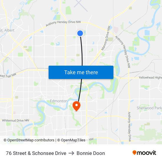 76 Street & Schonsee Drive to Bonnie Doon map