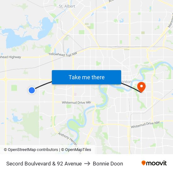 Secord Boulvevard & 92 Avenue to Bonnie Doon map