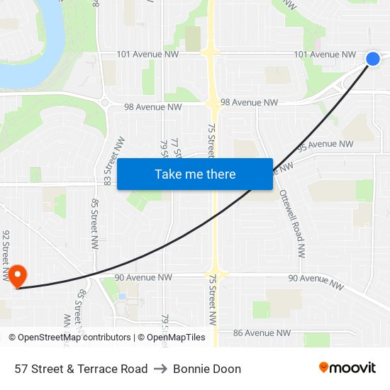 57 Street & Terrace Road to Bonnie Doon map