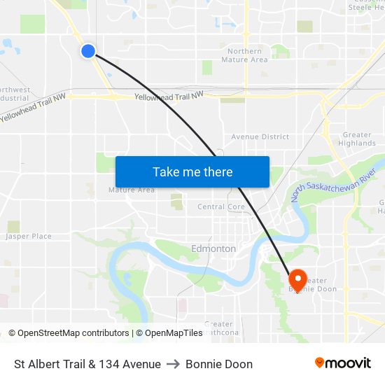 St Albert Trail & 134 Avenue to Bonnie Doon map