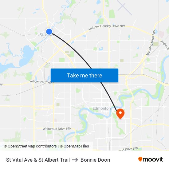 St Vital Ave & St Albert Trail to Bonnie Doon map