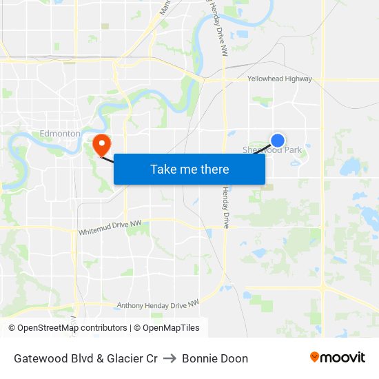 Gatewood Blvd & Glacier Cr to Bonnie Doon map