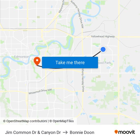 Jim Common Dr & Canyon Dr to Bonnie Doon map