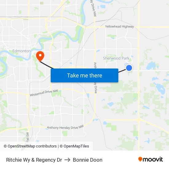 Ritchie Wy & Regency Dr to Bonnie Doon map