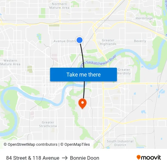 84 Street & 118 Avenue to Bonnie Doon map