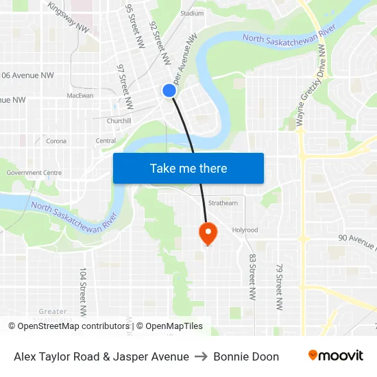 Alex Taylor Road & Jasper Avenue to Bonnie Doon map