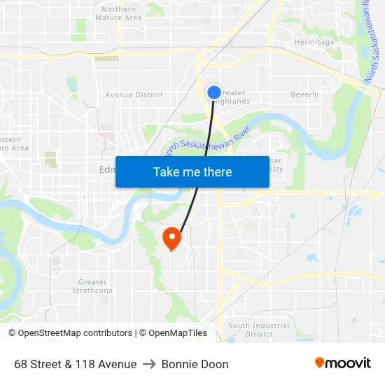68 Street & 118 Avenue to Bonnie Doon map