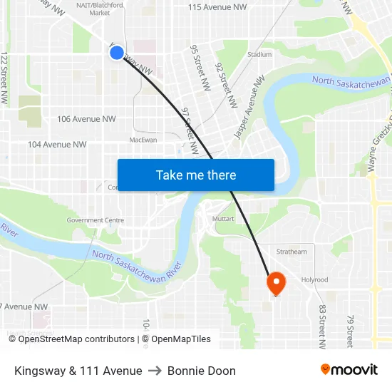 Kingsway & 111 Avenue to Bonnie Doon map