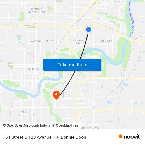 54 Street & 123 Avenue to Bonnie Doon map