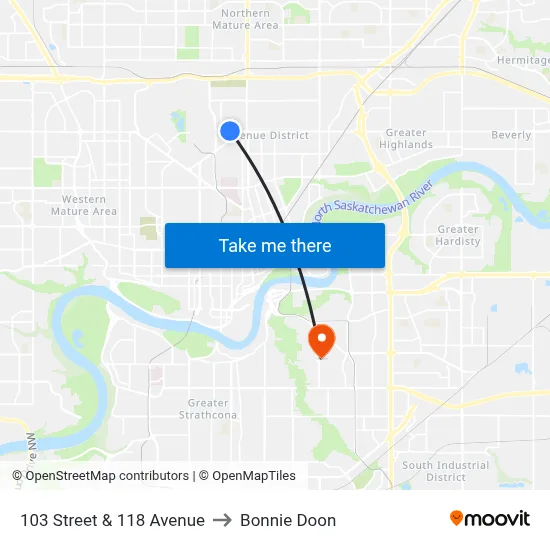 103 Street & 118 Avenue to Bonnie Doon map