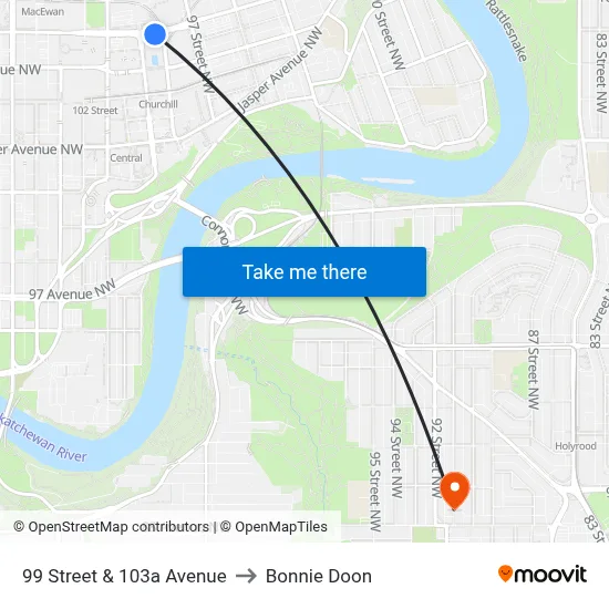 99 Street & 103a Avenue to Bonnie Doon map