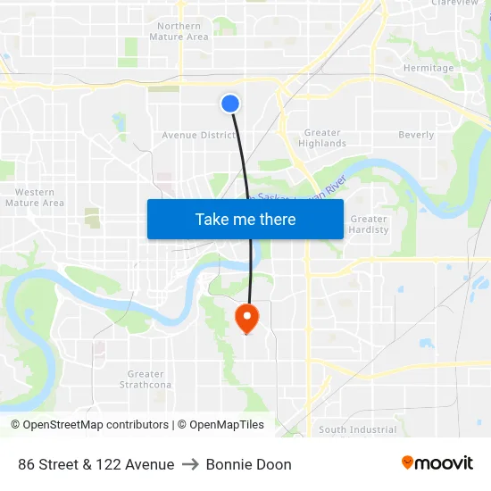 86 Street & 122 Avenue to Bonnie Doon map