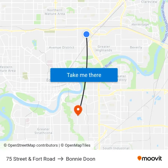 75 Street & Fort Road to Bonnie Doon map