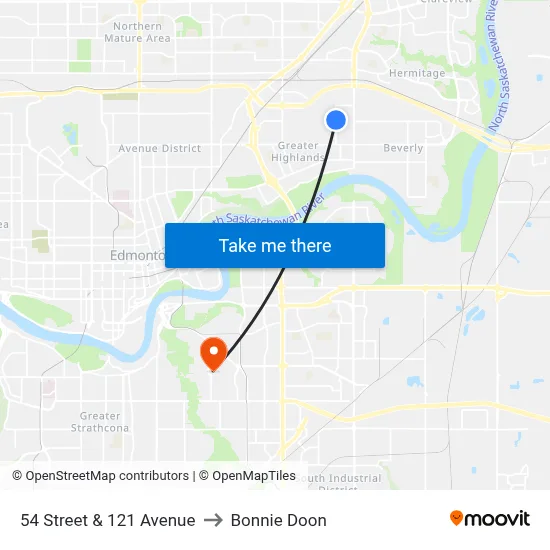 54 Street & 121 Avenue to Bonnie Doon map