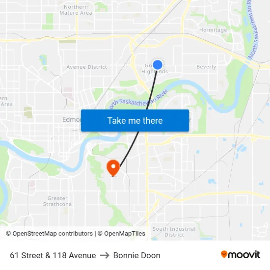 61 Street & 118 Avenue to Bonnie Doon map
