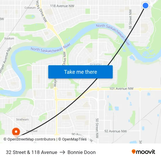 32 Street & 118 Avenue to Bonnie Doon map