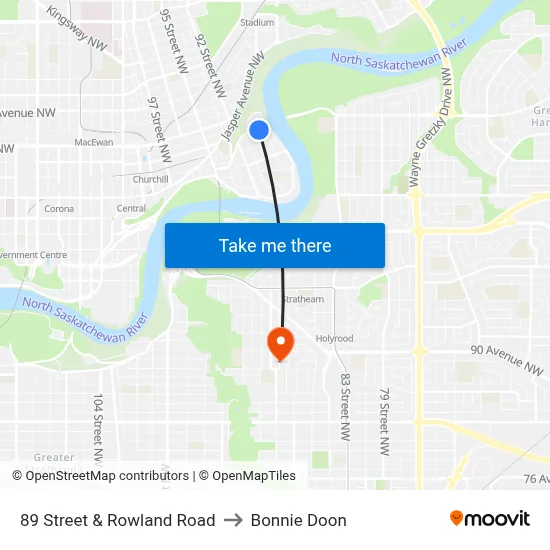 89 Street & Rowland Road to Bonnie Doon map