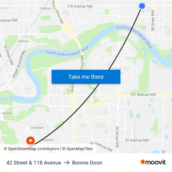 42 Street & 118 Avenue to Bonnie Doon map
