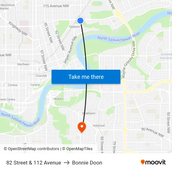 82 Street & 112 Avenue to Bonnie Doon map
