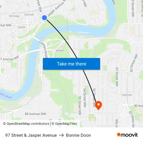 97 Street & Jasper Avenue to Bonnie Doon map