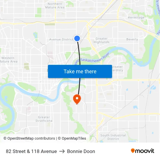 82 Street & 118 Avenue to Bonnie Doon map