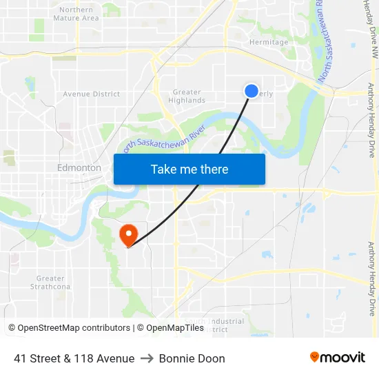 41 Street & 118 Avenue to Bonnie Doon map