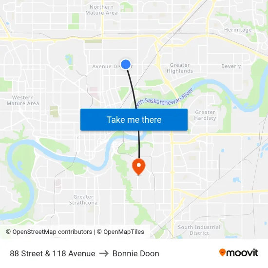 88 Street & 118 Avenue to Bonnie Doon map