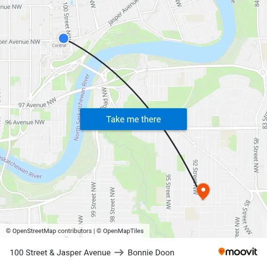 100 Street & Jasper Avenue to Bonnie Doon map