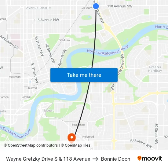 Wayne Gretzky Drive S & 118 Avenue to Bonnie Doon map