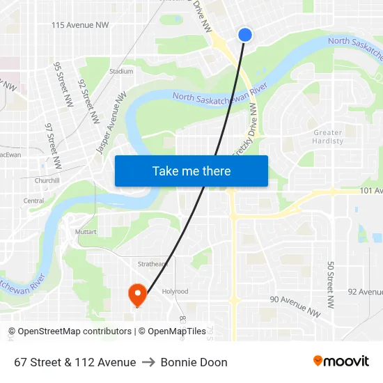67 Street & 112 Avenue to Bonnie Doon map