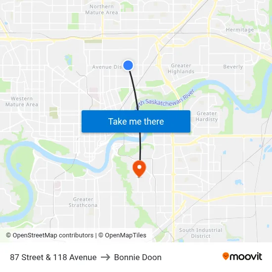 87 Street & 118 Avenue to Bonnie Doon map