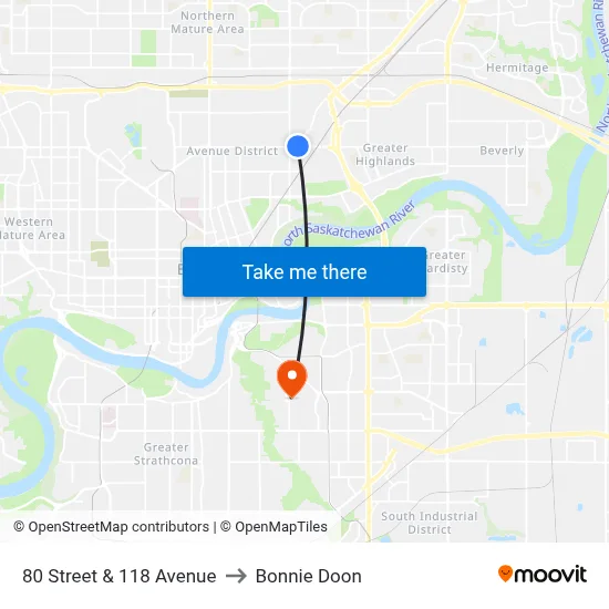 80 Street & 118 Avenue to Bonnie Doon map