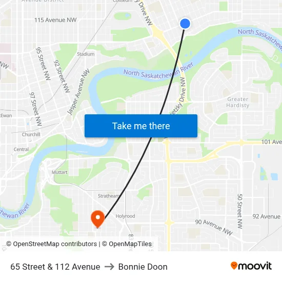 65 Street & 112 Avenue to Bonnie Doon map