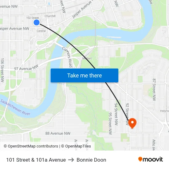 101 Street & 101a Avenue to Bonnie Doon map