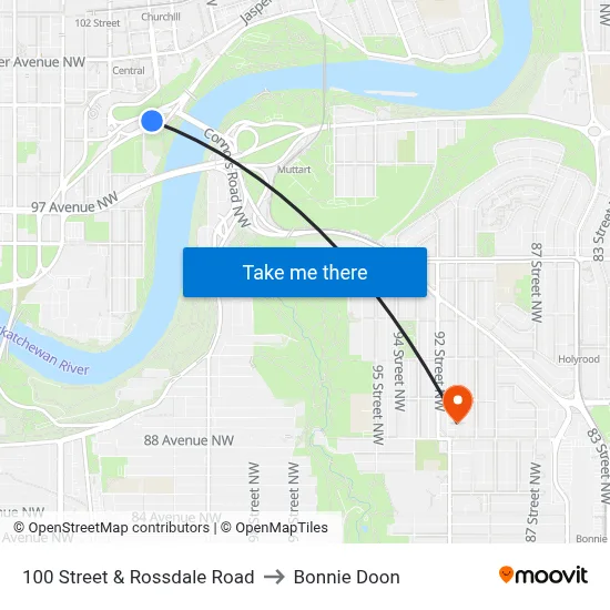 100 Street & Rossdale Road to Bonnie Doon map