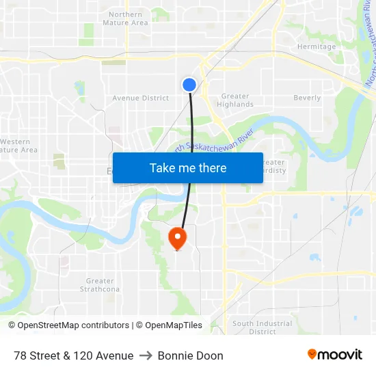78 Street & 120 Avenue to Bonnie Doon map