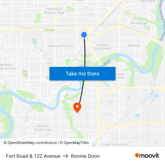 Fort Road & 122 Avenue to Bonnie Doon map